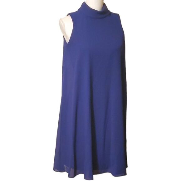 Vince Camuto Dress Blue Chiffon Trapeze Swing Cocktail Dress Size 4 - Picture 5 of 9